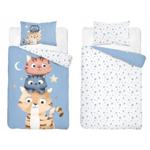 Pamut ágynemű huzat 90*120 cm - Cuki Cicák kék