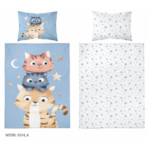 Pamut ágynemű huzat 90*120 cm - Cuki Cicák kék