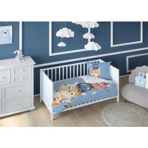 Pamut ágynemű huzat 100*135 cm - Cuki Cicák kék