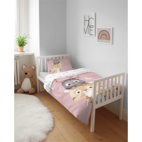Pamut ágynemű huzat 100*135 cm - Cuki Cicák rózsaszín 