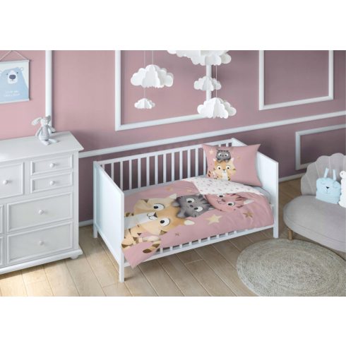 Pamut ágynemű huzat 100*135 cm - Cuki Cicák rózsaszín 