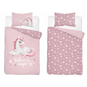   Pamut ágynemű huzat 90*120 cm - Believe in magic púderrózsaszín 