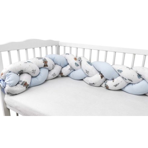 Baby Shop prémium fonott fejvédő kiságyba 250cm - Kék maci