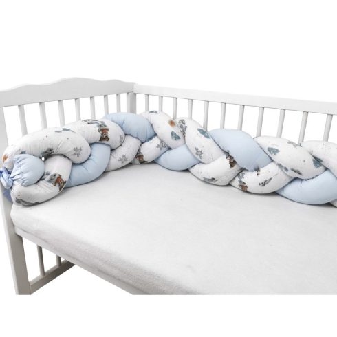 Baby Shop prémium fonott fejvédő kiságyba 250cm - Kék maci