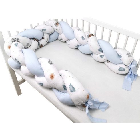 Baby Shop prémium fonott fejvédő kiságyba 250cm - Kék maci