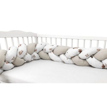   Baby Shop prémium fonott fejvédő kiságyba 250cm - Bézs maci