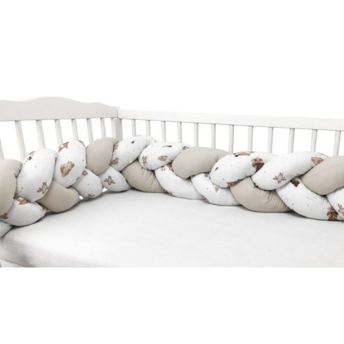 Baby Shop prémium fonott fejvédő kiságyba 250cm - Bézs maci