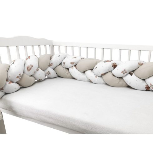 Baby Shop prémium fonott fejvédő kiságyba 250cm - Bézs maci