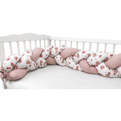 Baby Shop prémium fonott fejvédő kiságyba 250cm - Rózsaszín kacsa
