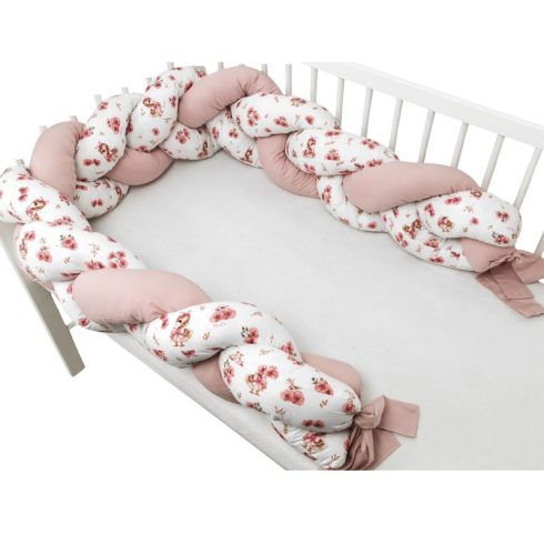 Baby Shop prémium fonott fejvédő kiságyba 250cm - Rózsaszín kacsa