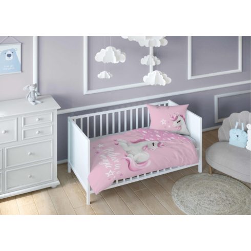 Pamut ágynemű huzat 90*120 cm - Believe in magic rózsaszín 