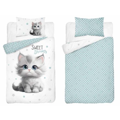 Pamut ágynemű huzat 90*120 cm - Cica kék