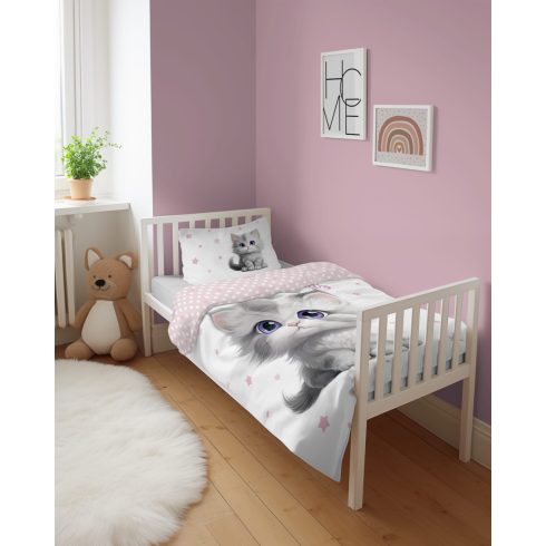 Pamut ágynemű huzat 90*120 cm - Cica rózsaszín