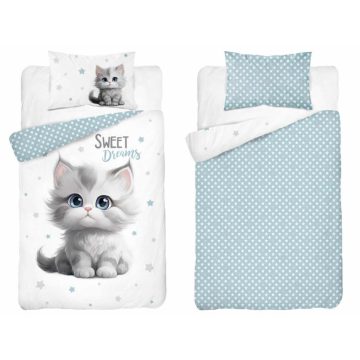 Pamut ágynemű huzat 100*135 cm - Cica kék