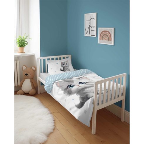 Pamut ágynemű huzat 100*135 cm - Cica kék