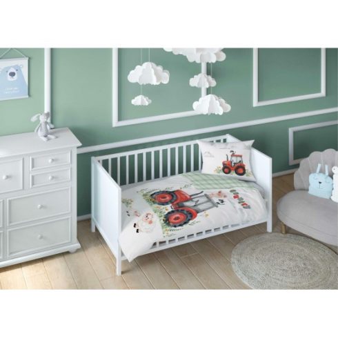 Pamut ágynemű huzat 100*135 cm - Piros traktor