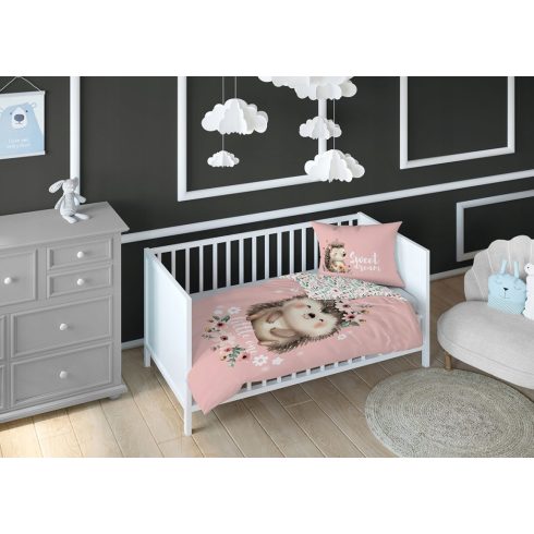 Pamut ágynemű huzat 90*120 cm - Süni púderrózsaszín 