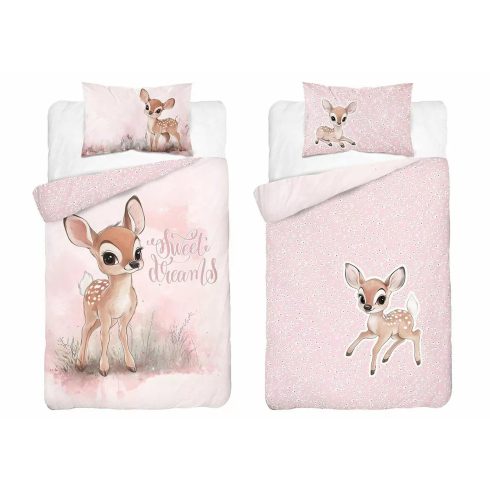 Pamut ágynemű huzat 90*120 cm - Őzike púderrózsaszín 