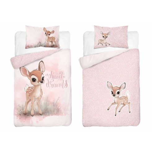 Pamut ágynemű huzat 100*135 cm - Őzike púderrózsaszín 