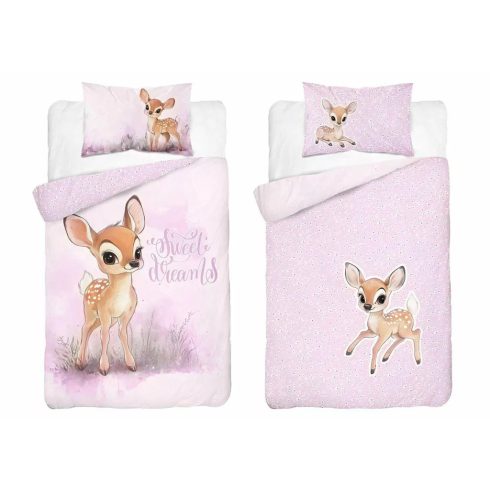 Pamut ágynemű huzat 100*135 cm - Őzike rózsaszín 