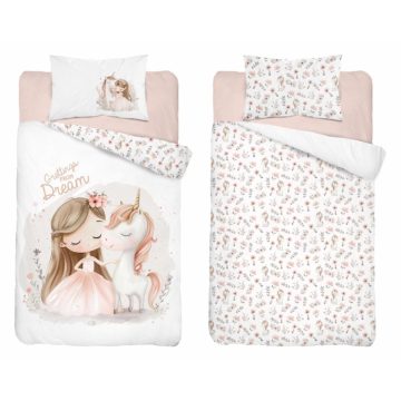   Pamut ágynemű huzat 90*120 cm - Egyszarvú púderrózsaszín