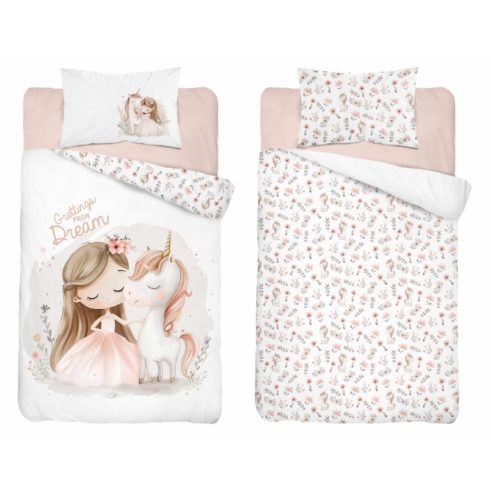 Pamut ágynemű huzat 90*120 cm - Egyszarvú púderrózsaszín