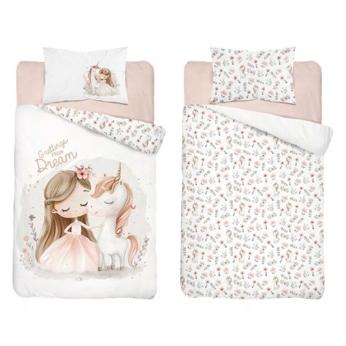 Pamut ágynemű huzat 90*120 cm - Egyszarvú púderrózsaszín