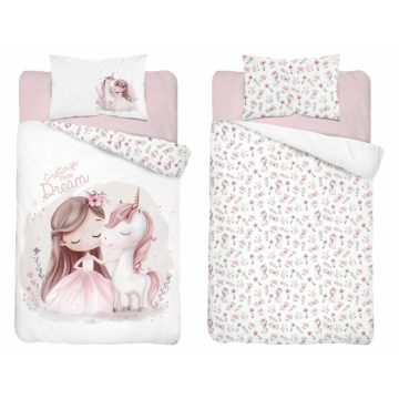 Pamut ágynemű huzat 90*120 cm - Egyszarvú rózsaszín