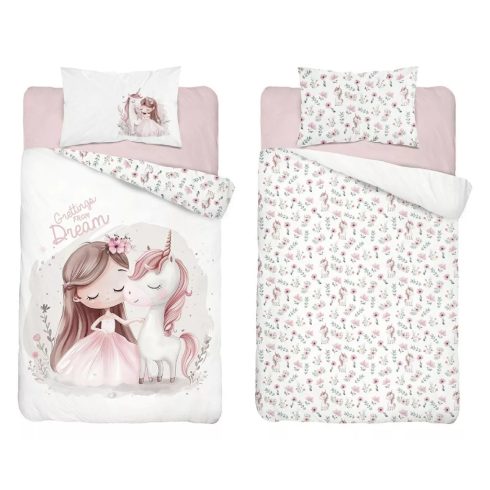 Pamut ágynemű huzat 90*120 cm - Egyszarvú rózsaszín