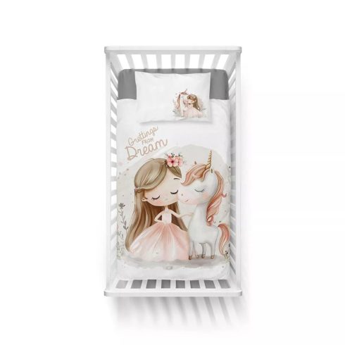 Pamut ágynemű huzat 100*135 cm - Egyszarvú púderrózsaszín