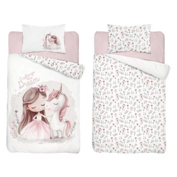 Pamut ágynemű huzat 100*135 cm - Egyszarvú rózsaszín