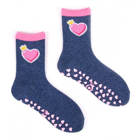 Yo! ABS csúszásgátlós zokni 17/19 - sötétkék/pink szív