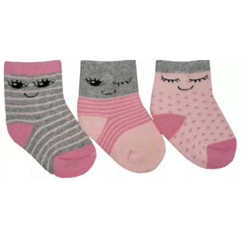 Yo! Baby frottír zokni 3-6 hó 3 db - szürke/rózsaszín