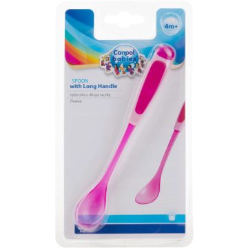 Canpol Műanyag kanál meghosszabított nyéllel 4hó+  pink