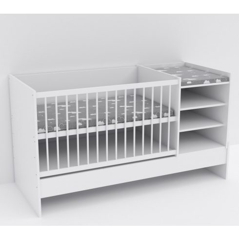 Baby Shop Basic – kombiágy (ágyneműtartó nélkül) bordázott fehér