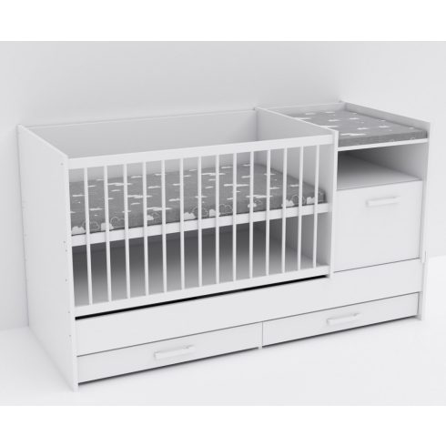 Baby Shop Basic – kombiágy (ágyneműtartóval) bordázott fehér