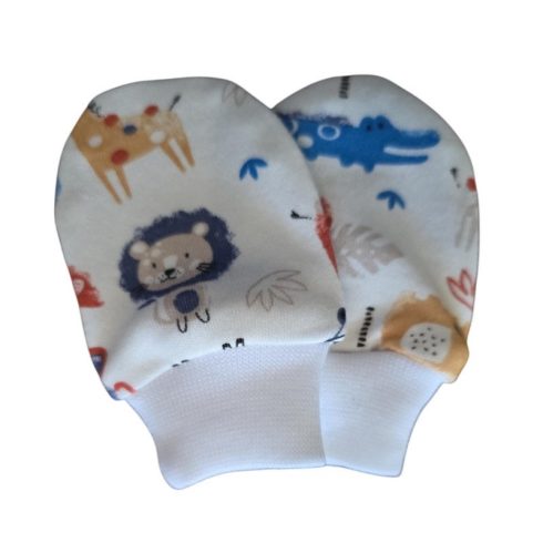 Újszülött karmolás elleni kesztyű - Szafari/ fehér 