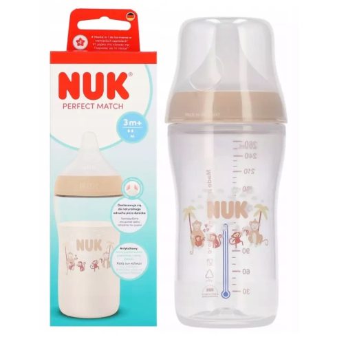 NUK Perfect Match Temperature Control cumisüveg 260 ml 3+hó - Majom 