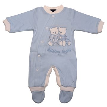   Trimex pamut, elöl patentos hosszú ujjú rugdalózó (44) kék ölelő macik