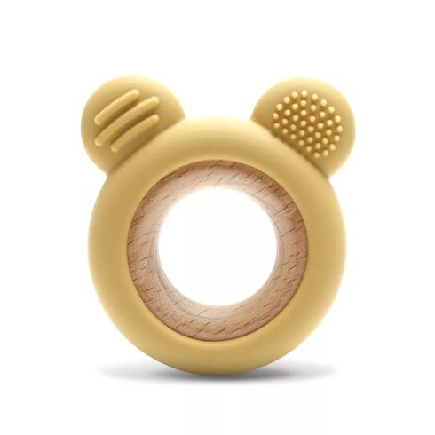 Lorelli Maci szilikon és bükkfa rágóka - Yellow 