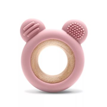 Lorelli Maci szilikon és bükkfa rágóka - Deep Pink