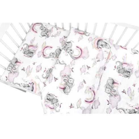 Baby Shop ágynemű huzat 90*120cm - szivárványos elefánt rózsaszín 