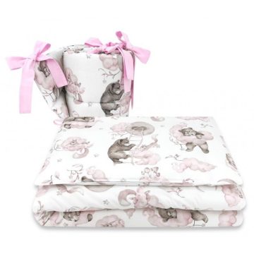  Baby Shop 3 részes ágynemű garnitúra - Felhőn alvó állatok rózsaszín