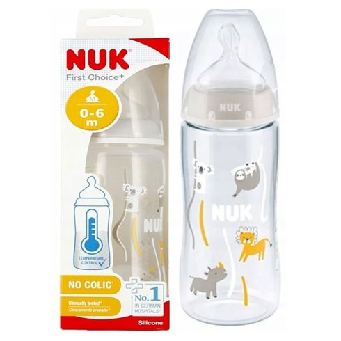 NUK First Choice Temperature Control cumisüveg 300 ml 0-6 m - Szürke/fehér koalás 