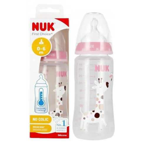 NUK First Choice Temperature Control cumisüveg 300 ml 0-6 m - Rózsaszín zsiráf 