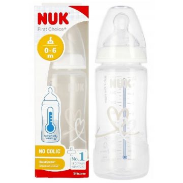  NUK First Choice Temperature Control cumisüveg 300 ml 0-6 m - Fehér szíves