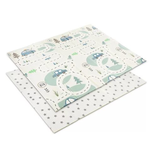 Lorelli Összehajtható 2 oldalas thermo játszószőnyeg 180x200cm - Blue Funny city & stars