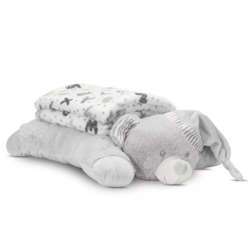   Lorelli Poffy Duo takaró 75x90 cm párnával 45x30 cm - White Grey Teddy Bear