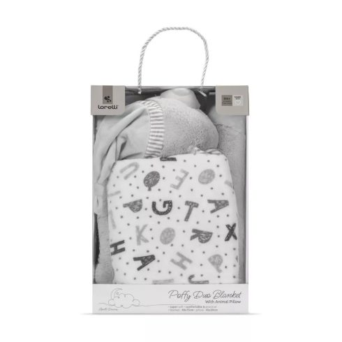 Lorelli Poffy Duo takaró 75x90 cm párnával 45x30 cm - White Grey Teddy Bear