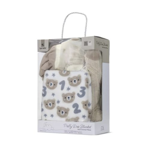 Lorelli Poffy Duo takaró 75x90 cm párnával 45x30 cm - White Beige Teddy Bear